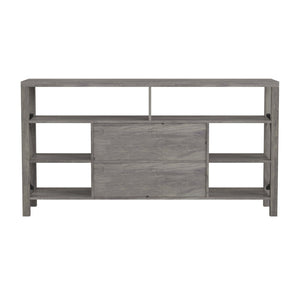 English Elm Wyatt Modern Farmhouse Tall TV Console Cabinet with Stylish Open Shelves and Hidden Storage Solutions Gray Wash 60" ZG-025-GY-GG