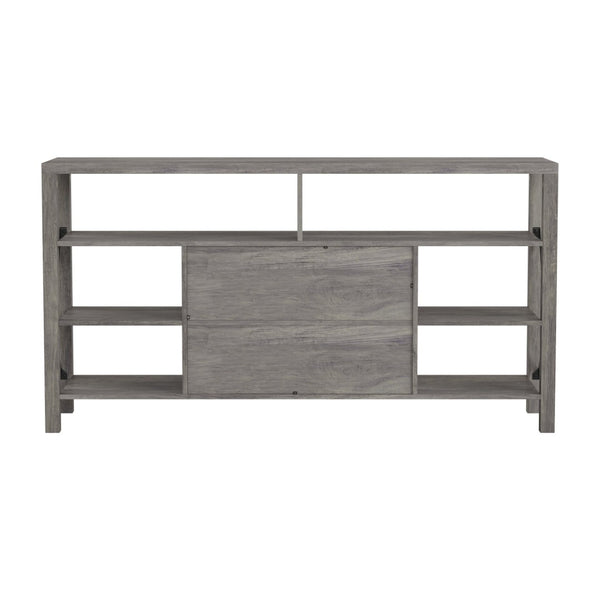 English Elm Wyatt Modern Farmhouse Tall TV Console Cabinet with Stylish Open Shelves and Hidden Storage Solutions Gray Wash 60" ZG-025-GY-GG