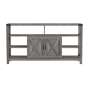 English Elm Wyatt Modern Farmhouse Tall TV Console Cabinet with Stylish Open Shelves and Hidden Storage Solutions Gray Wash 60" ZG-025-GY-GG