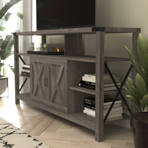 English Elm Wyatt Modern Farmhouse Tall TV Console Cabinet with Stylish Open Shelves and Hidden Storage Solutions Gray Wash 60" ZG-025-GY-GG