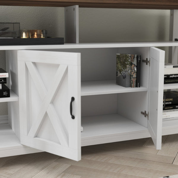 English Elm Wyatt Modern Farmhouse Tall TV Console Cabinet with Stylish Open Shelves and Hidden Storage Solutions White 60" ZG-025-WH-GG