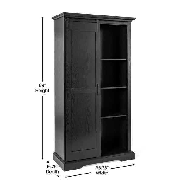 English Elm Harrison 36" Rustic Farmhouse Storage Cabinet with Sliding Barn Door and Adjustable Shelves for Versatile Use Black ZG-026-BLK-GG