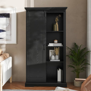 English Elm Harrison 36" Rustic Farmhouse Storage Cabinet with Sliding Barn Door and Adjustable Shelves for Versatile Use Black ZG-026-BLK-GG
