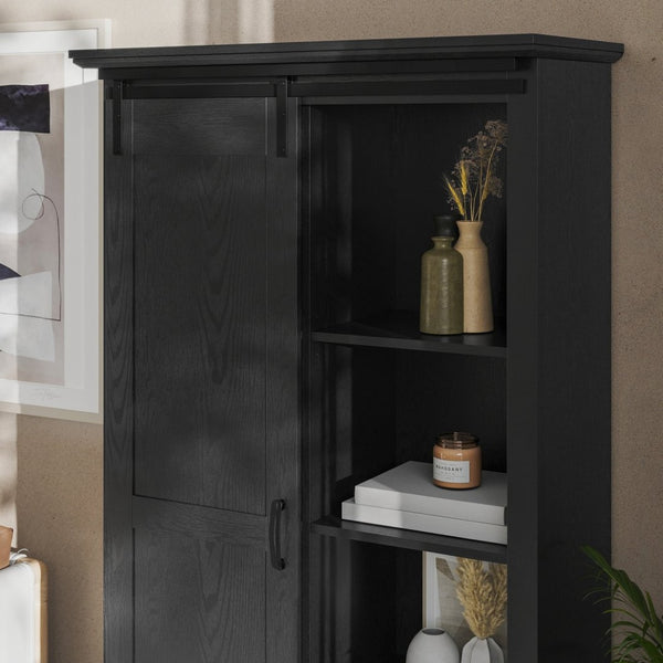 English Elm Harrison 36" Rustic Farmhouse Storage Cabinet with Sliding Barn Door and Adjustable Shelves for Versatile Use Black ZG-026-BLK-GG