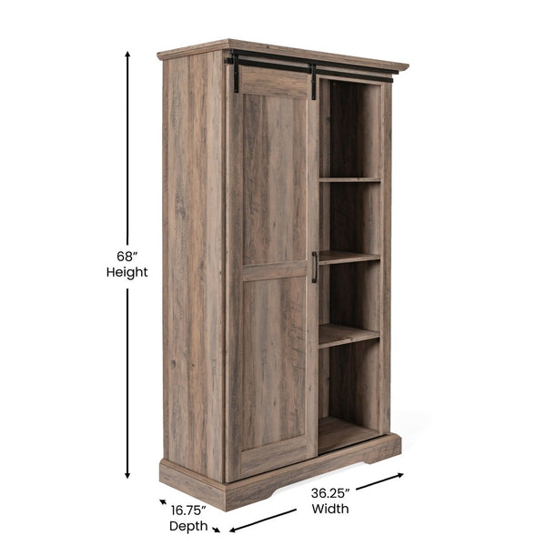 English Elm Harrison 36" Rustic Farmhouse Storage Cabinet with Sliding Barn Door and Adjustable Shelves for Versatile Use Graywash ZG-026-GRYWSH-GG