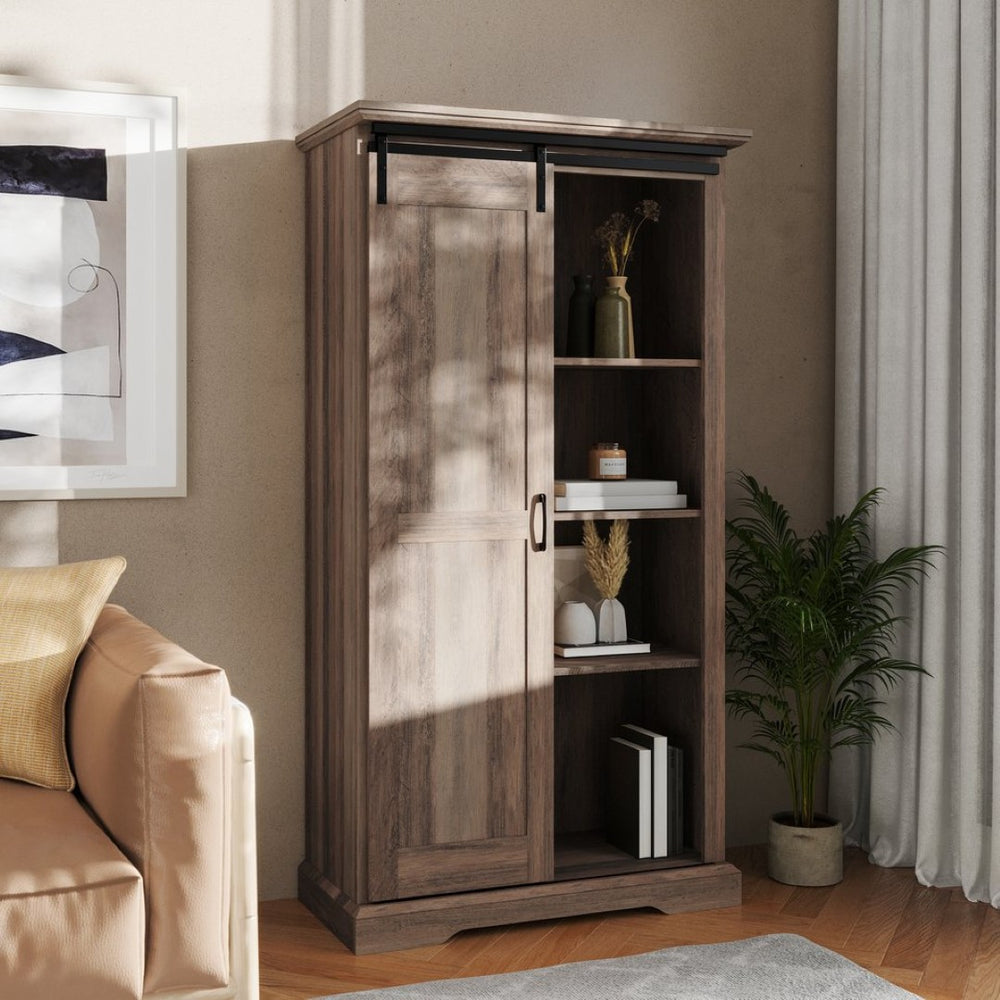 English Elm Harrison 36" Rustic Farmhouse Storage Cabinet with Sliding Barn Door and Adjustable Shelves for Versatile Use Graywash ZG-026-GRYWSH-GG