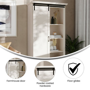 English Elm Harrison 36" Rustic Farmhouse Storage Cabinet with Sliding Barn Door and Adjustable Shelves for Versatile Use White ZG-026-WHT-GG