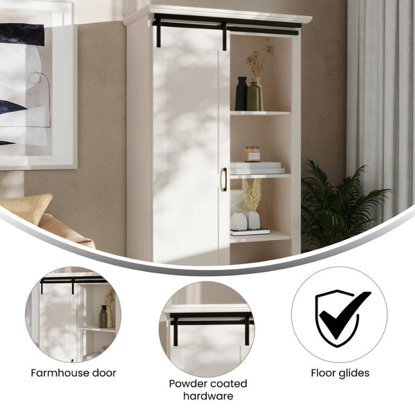 English Elm Harrison 36" Rustic Farmhouse Storage Cabinet with Sliding Barn Door and Adjustable Shelves for Versatile Use White ZG-026-WHT-GG