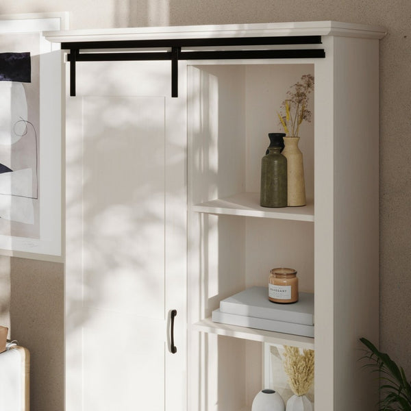 English Elm Harrison 36" Rustic Farmhouse Storage Cabinet with Sliding Barn Door and Adjustable Shelves for Versatile Use White ZG-026-WHT-GG