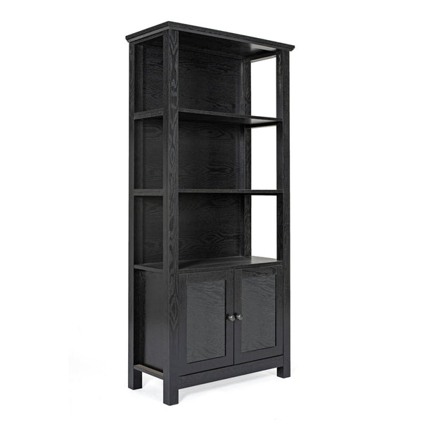 English Elm Stella Modern Farmhouse Bookcase and Storage Cabinet with Glass Doors for Stylish Organization Black ZG-027-BLK-GG