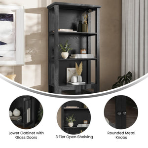 English Elm Stella Modern Farmhouse Bookcase and Storage Cabinet with Glass Doors for Stylish Organization Black ZG-027-BLK-GG
