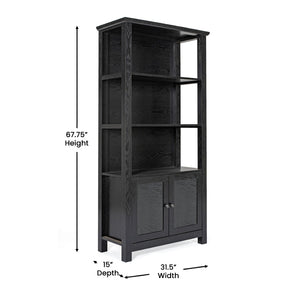 English Elm Stella Modern Farmhouse Bookcase and Storage Cabinet with Glass Doors for Stylish Organization Black ZG-027-BLK-GG