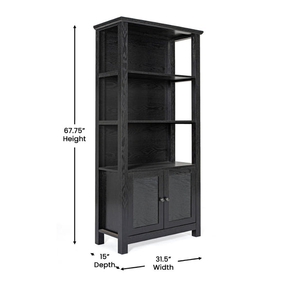 English Elm Stella Modern Farmhouse Bookcase and Storage Cabinet with Glass Doors for Stylish Organization Black ZG-027-BLK-GG