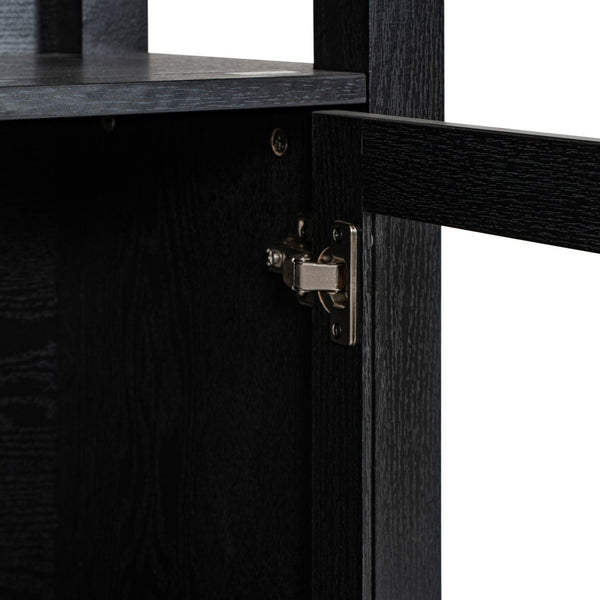 English Elm Stella Modern Farmhouse Bookcase and Storage Cabinet with Glass Doors for Stylish Organization Black ZG-027-BLK-GG