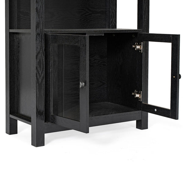 English Elm Stella Modern Farmhouse Bookcase and Storage Cabinet with Glass Doors for Stylish Organization Black ZG-027-BLK-GG