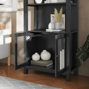English Elm Stella Modern Farmhouse Bookcase and Storage Cabinet with Glass Doors for Stylish Organization Black ZG-027-BLK-GG