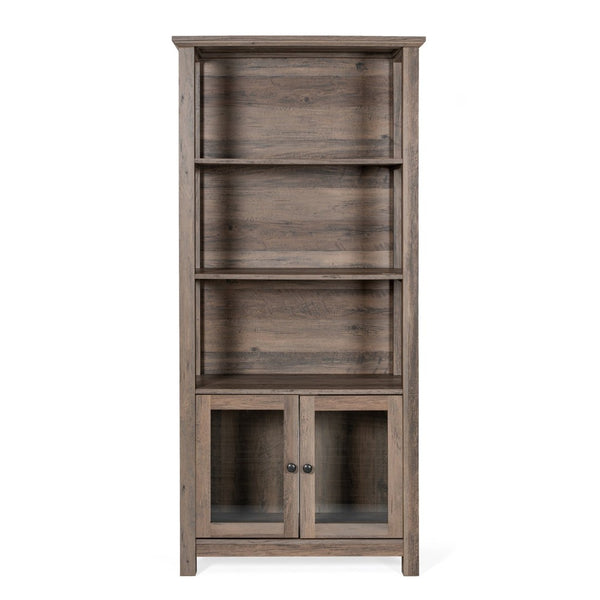 English Elm Stella Modern Farmhouse Bookcase and Storage Cabinet with Glass Doors for Stylish Organization Gray Wash ZG-027-GRYWSH-GG