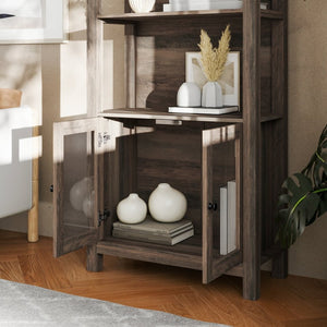 English Elm Stella Modern Farmhouse Bookcase and Storage Cabinet with Glass Doors for Stylish Organization Gray Wash ZG-027-GRYWSH-GG