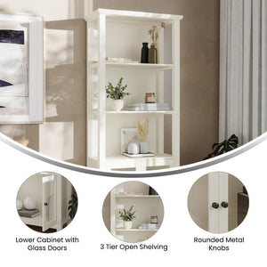 English Elm Stella Modern Farmhouse Bookcase and Storage Cabinet with Glass Doors for Stylish Organization White ZG-027-WHT-GG