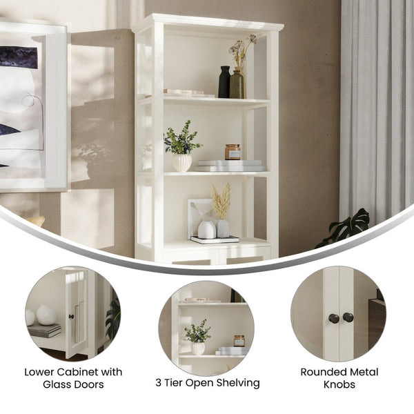 English Elm Stella Modern Farmhouse Bookcase and Storage Cabinet with Glass Doors for Stylish Organization White ZG-027-WHT-GG