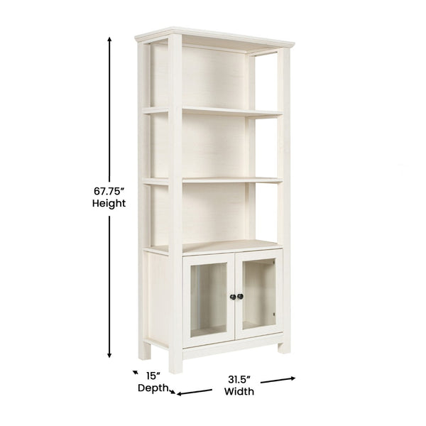 English Elm Stella Modern Farmhouse Bookcase and Storage Cabinet with Glass Doors for Stylish Organization White ZG-027-WHT-GG