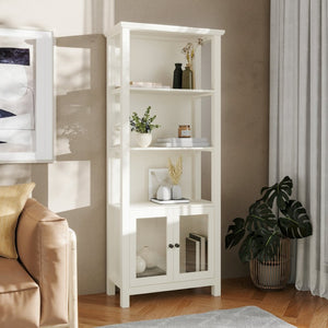 English Elm Stella Modern Farmhouse Bookcase and Storage Cabinet with Glass Doors for Stylish Organization White ZG-027-WHT-GG