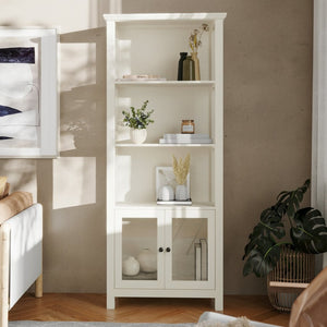 English Elm Stella Modern Farmhouse Bookcase and Storage Cabinet with Glass Doors for Stylish Organization White ZG-027-WHT-GG