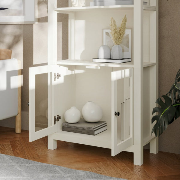 English Elm Stella Modern Farmhouse Bookcase and Storage Cabinet with Glass Doors for Stylish Organization White ZG-027-WHT-GG