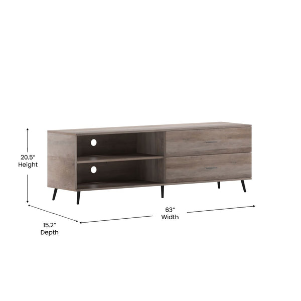 English Elm Nelson Mid Century Modern TV Stand for 60" TVs - Stylish Storage with Adjustable Shelf & Drawers Walnut 65" ZG-028-WAL-GG