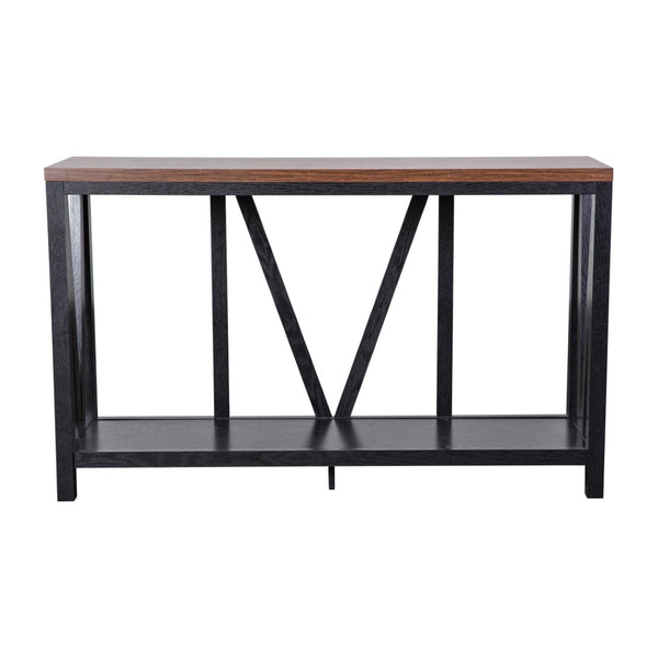 English Elm Charlotte Farmhouse 2-Tier Console Accent Table - Stylish Storage for Entryway or Living Room Charm Walnut Top/Black Frame ZG-034-BK-WAL-GG