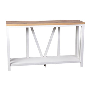 English Elm Charlotte Farmhouse 2-Tier Console Accent Table - Stylish Storage for Entryway or Living Room Charm Warm Oak Top/White Frame ZG-034-WH-WOAK-GG