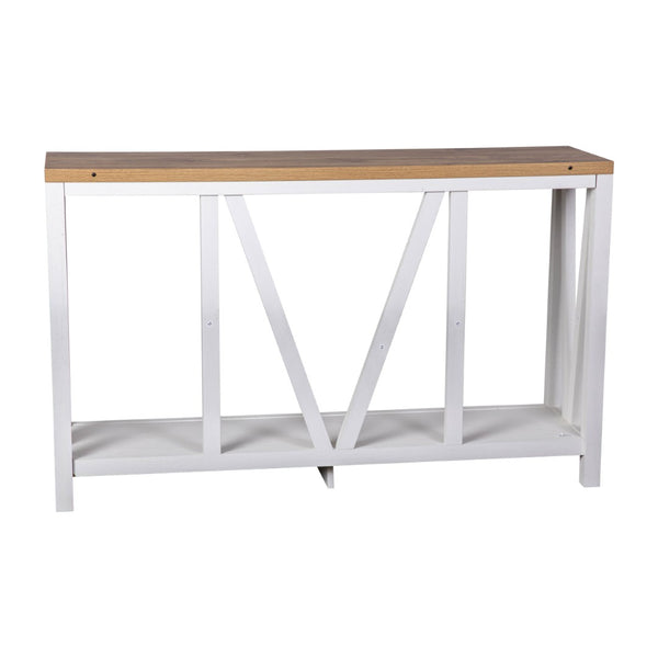English Elm Charlotte Farmhouse 2-Tier Console Accent Table - Stylish Storage for Entryway or Living Room Charm Warm Oak Top/White Frame ZG-034-WH-WOAK-GG
