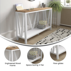 English Elm Charlotte Farmhouse 2-Tier Console Accent Table - Stylish Storage for Entryway or Living Room Charm Warm Oak Top/White Frame ZG-034-WH-WOAK-GG