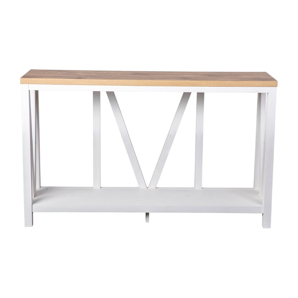English Elm Charlotte Farmhouse 2-Tier Console Accent Table - Stylish Storage for Entryway or Living Room Charm Warm Oak Top/White Frame ZG-034-WH-WOAK-GG