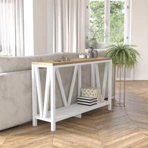 English Elm Charlotte Farmhouse 2-Tier Console Accent Table - Stylish Storage for Entryway or Living Room Charm Warm Oak Top/White Frame ZG-034-WH-WOAK-GG