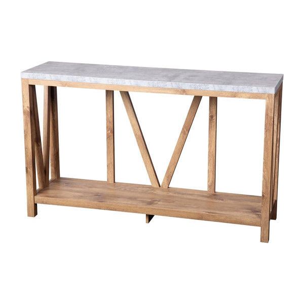 English Elm Charlotte Farmhouse 2-Tier Console Accent Table - Stylish Storage for Entryway or Living Room Charm Concrete Top/Warm Oak Frame ZG-034-WOAK-CONC-GG