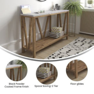 English Elm Charlotte Farmhouse 2-Tier Console Accent Table - Stylish Storage for Entryway or Living Room Charm Concrete Top/Warm Oak Frame ZG-034-WOAK-CONC-GG