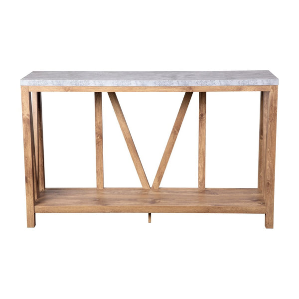 English Elm Charlotte Farmhouse 2-Tier Console Accent Table - Stylish Storage for Entryway or Living Room Charm Concrete Top/Warm Oak Frame ZG-034-WOAK-CONC-GG