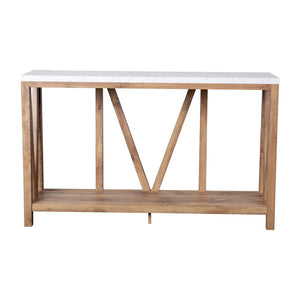 English Elm Charlotte Farmhouse 2-Tier Console Accent Table - Stylish Storage for Entryway or Living Room Charm Marble Top/Warm Oak Frame ZG-034-WOAK-MARB-GG