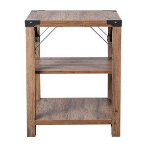English Elm Wyatt Modern Farmhouse 3-Tier End Table with Rustic Oak Finish & Black Metal Accents for Storage ZG-035-OAK-GG
