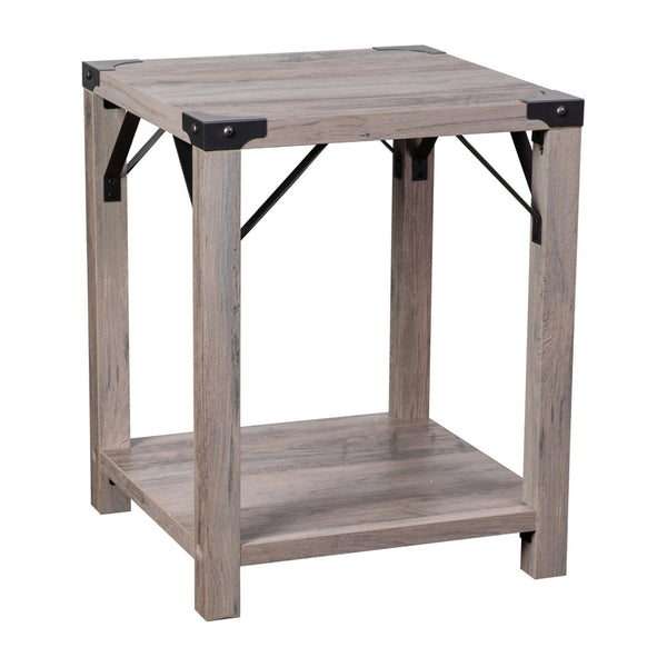 English Elm Wyatt Modern Farmhouse 2-Tier End Table with Black Metal Accents for Living Room or Entryway Style Gray Wash ZG-036-GY-GG