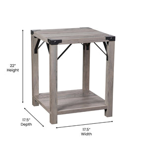English Elm Wyatt Modern Farmhouse 2-Tier End Table with Black Metal Accents for Living Room or Entryway Style Gray Wash ZG-036-GY-GG