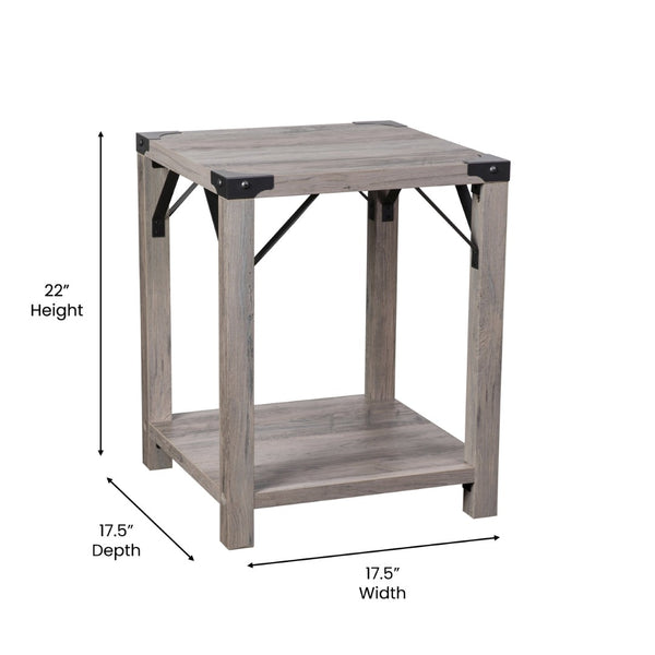 English Elm Wyatt Modern Farmhouse 2-Tier End Table with Black Metal Accents for Living Room or Entryway Style Gray Wash ZG-036-GY-GG