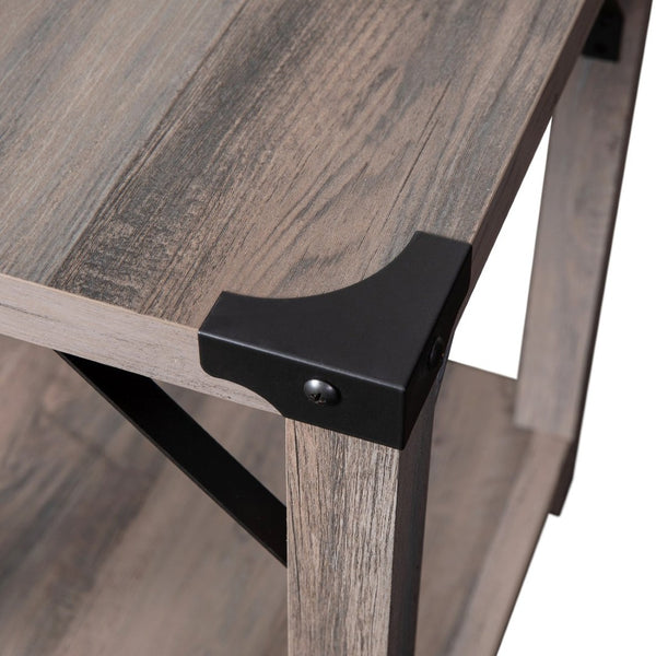 English Elm Wyatt Modern Farmhouse 2-Tier End Table with Black Metal Accents for Living Room or Entryway Style Gray Wash ZG-036-GY-GG