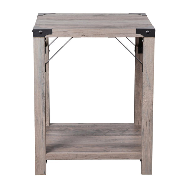English Elm Wyatt Modern Farmhouse 2-Tier End Table with Black Metal Accents for Living Room or Entryway Style Gray Wash ZG-036-GY-GG
