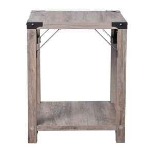 English Elm Wyatt Modern Farmhouse 2-Tier End Table with Black Metal Accents for Living Room or Entryway Style Gray Wash ZG-036-GY-GG