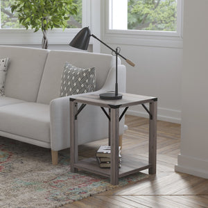 English Elm Wyatt Modern Farmhouse 2-Tier End Table with Black Metal Accents for Living Room or Entryway Style Gray Wash ZG-036-GY-GG