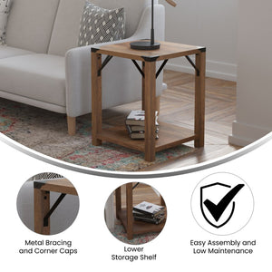English Elm Wyatt Modern Farmhouse 2-Tier End Table with Black Metal Accents for Living Room or Entryway Style Rustic Oak ZG-036-OAK-GG