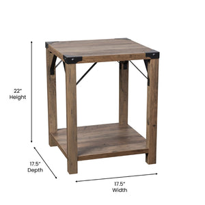 English Elm Wyatt Modern Farmhouse 2-Tier End Table with Black Metal Accents for Living Room or Entryway Style Rustic Oak ZG-036-OAK-GG