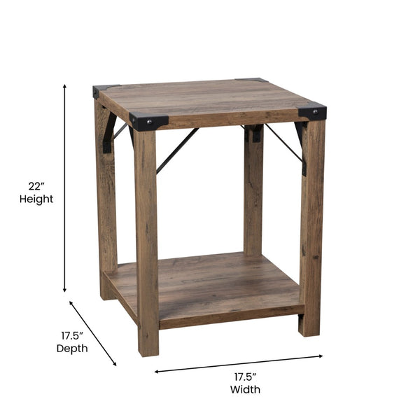 English Elm Wyatt Modern Farmhouse 2-Tier End Table with Black Metal Accents for Living Room or Entryway Style Rustic Oak ZG-036-OAK-GG